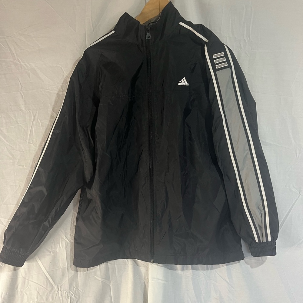 adidas Black Windbreaker Jacket with White Stripes
